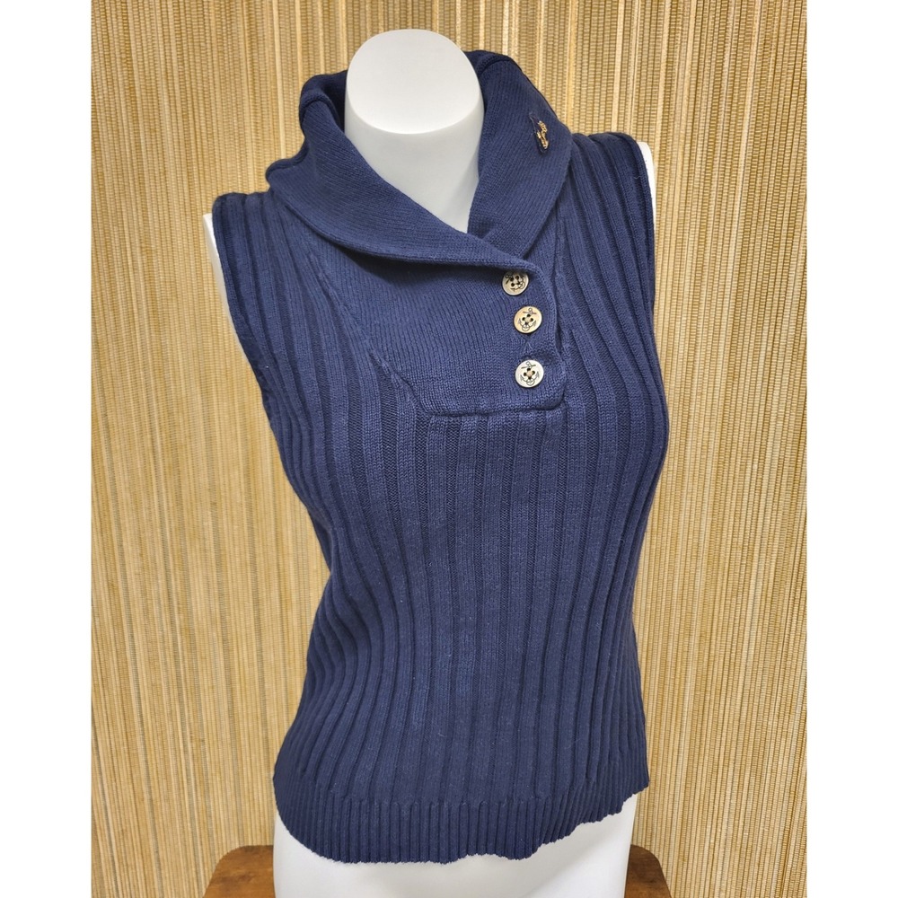 Vintage Ralph Lauren Y2K Coastal Nautical Linen Blend Cable knit Vest Women's L